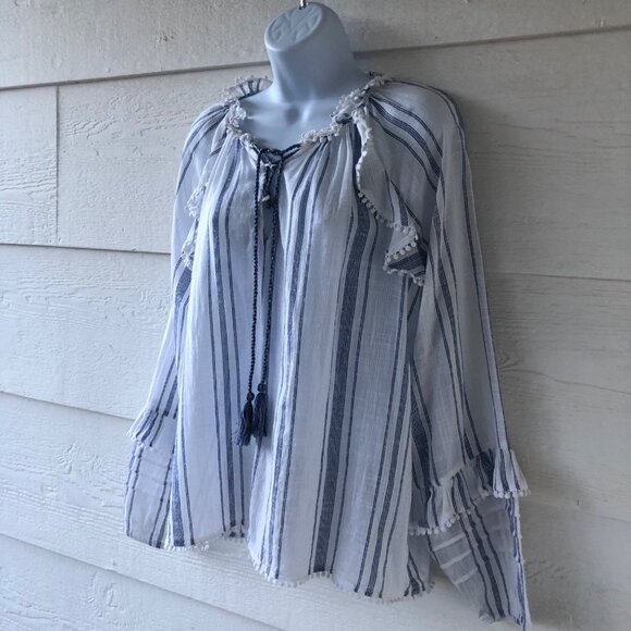 Ella Moss Size L Boho Peasant Style Rylee Lace Up Blouse - Picture 2 of 16